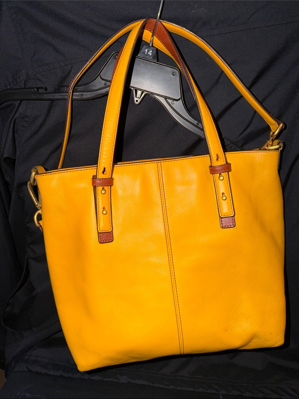 Vera Bradley Yellow Leather Tote with Brown Trim